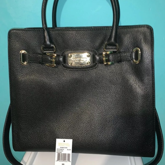 Michael Kors Hamilton NS Large Black Leather Satchel Tote bag - Picture 2 of 8